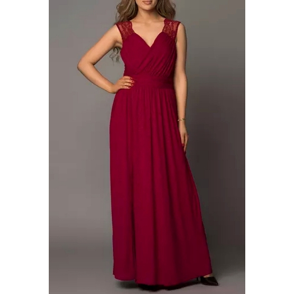 LAST ONE! Plus Size SASHA Wine Colored Sleeveless Lace Maxi Dress - Picture 5 of 5
